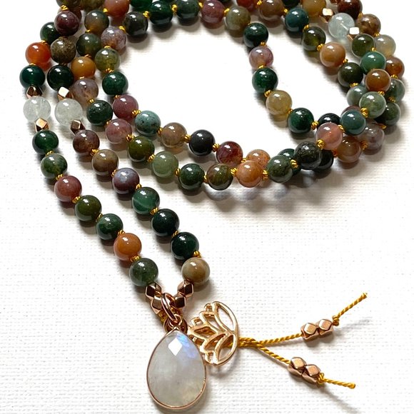 NEW Jasper Moonstone Meditation Necklace 108 - Picture 4 of 8